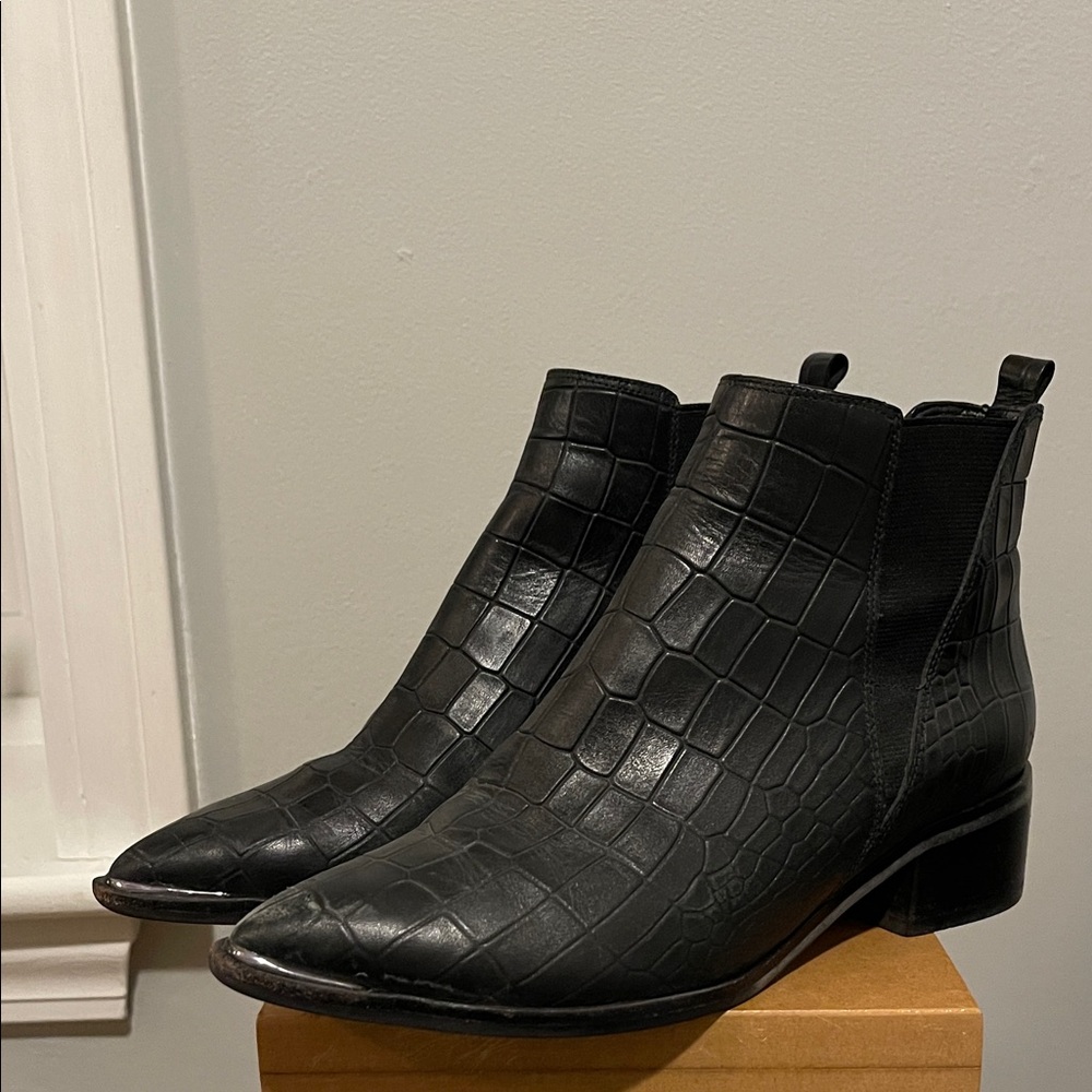 Marc Fisher Black Croc-Embossed Ankle Boots